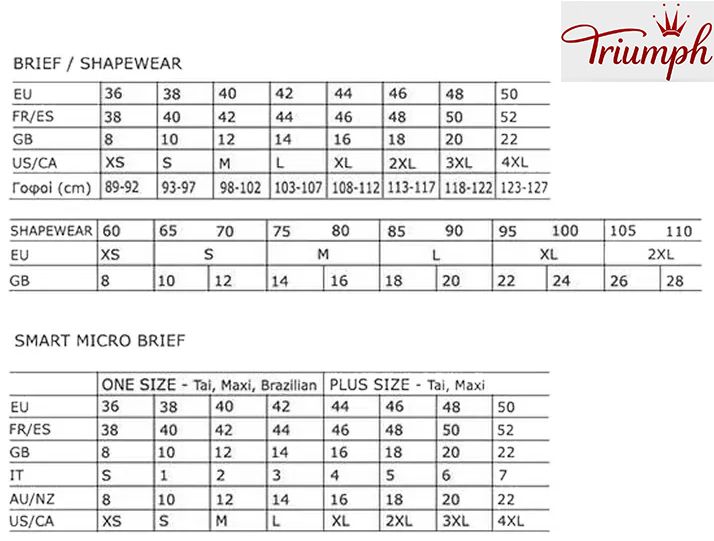 triumph brief shapewear size chart