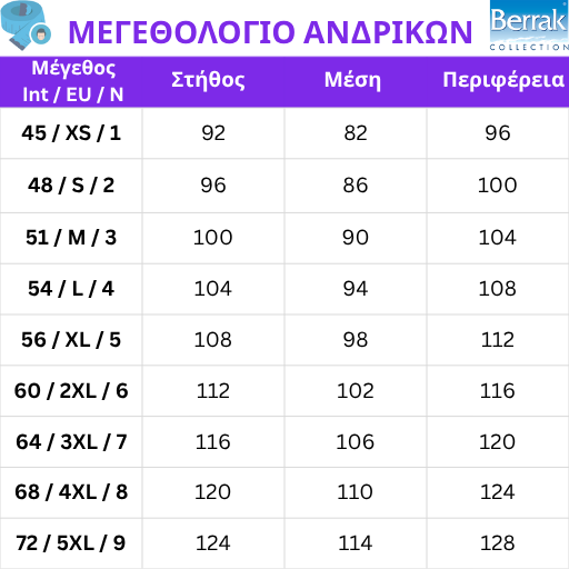 Berrak M size chart 2605