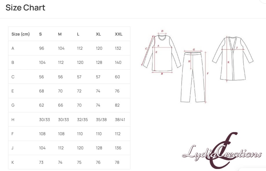 LCR W pyjama-romp size chart 24