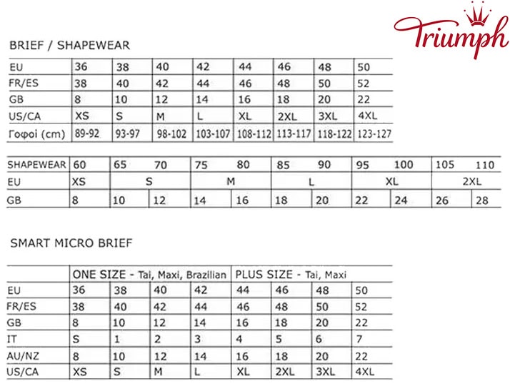 triumph brief shapewear size chart 2503