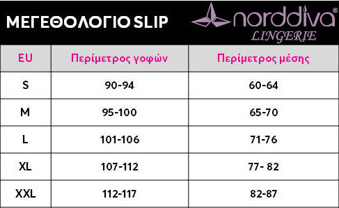 SEXY ΖΑΡΤΙΕΡΑ-ΣΛΙΠ NORDDIVA 3018 - ΜΑΥΡΟ 3 NORDDIVA slip size chart 2602